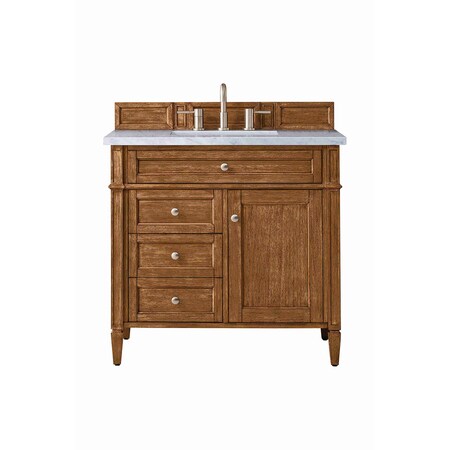 James Martin Vanities Brittany 36in Single Vanity, Saddle Brown w/ 3 CM Eternal Jasmine Pearl Quartz Top 650-V36-SBR-3EJP